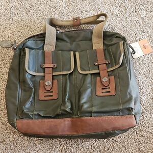 Fossil Green and Brown Briefcase with Vintage Style